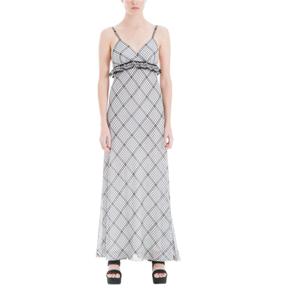 Max Studio Navy Blue and White Patterned Maxi Dress
